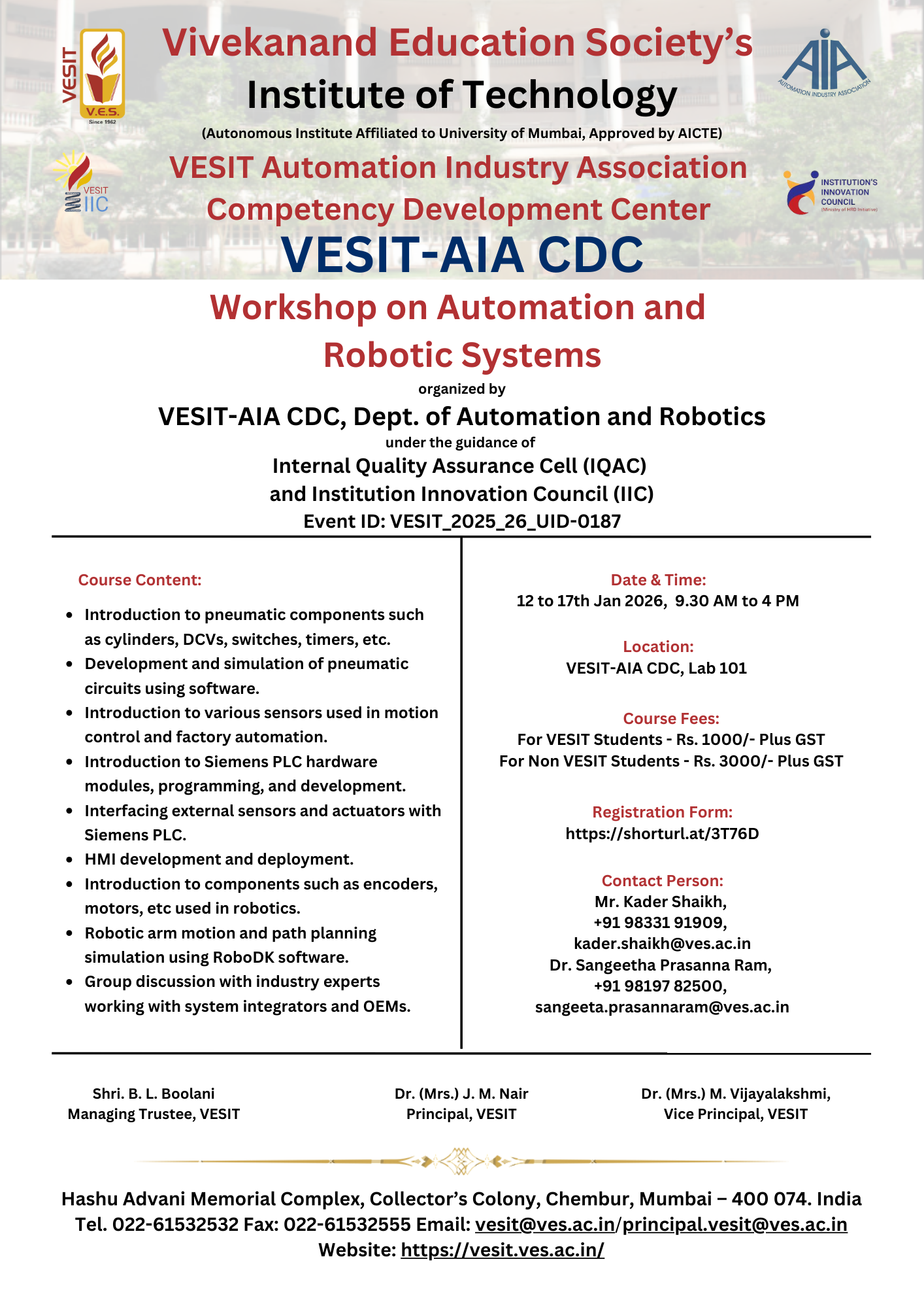 Workshop on Automation &amp; Robotics Systems