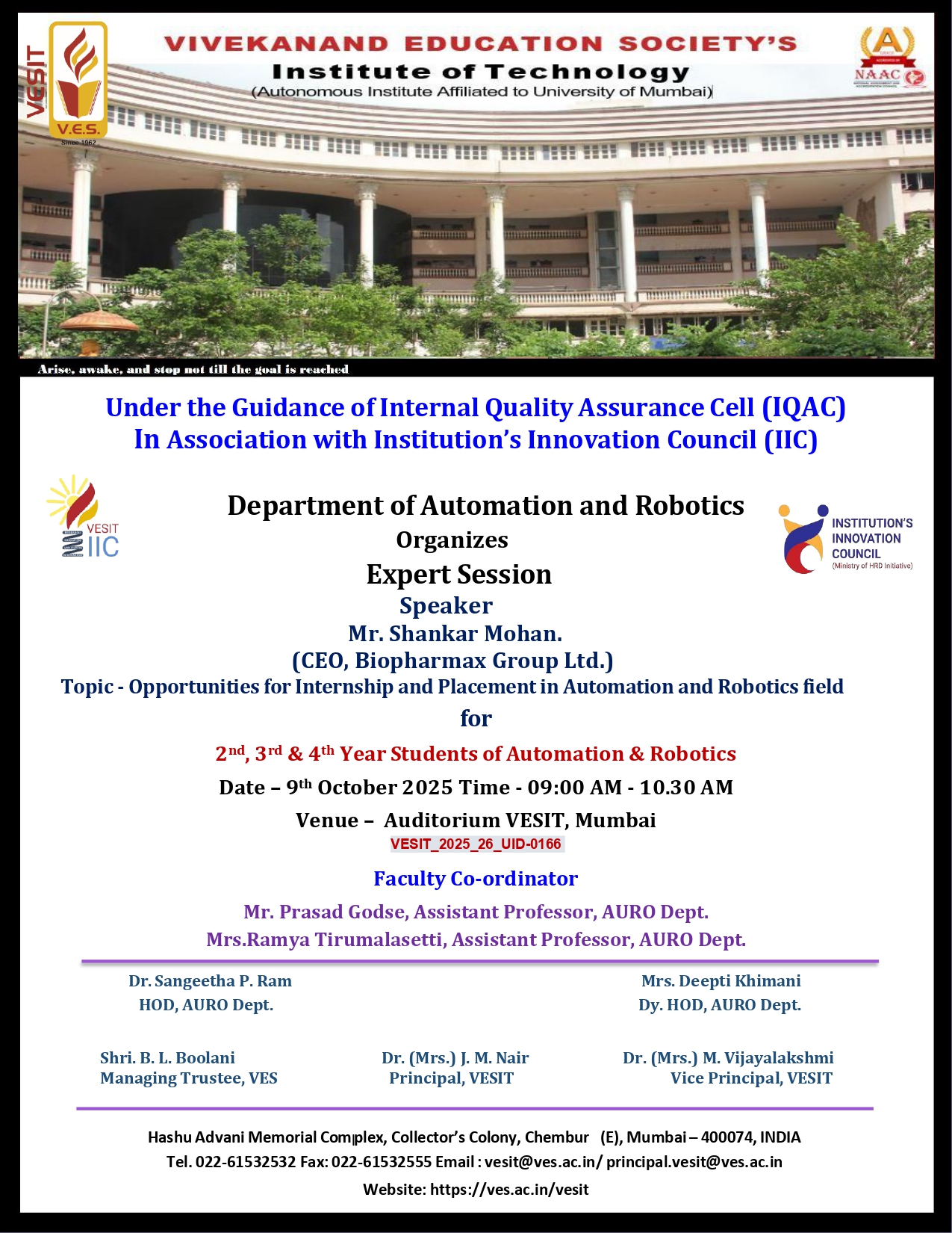 Expert Session on Opportunities for Internship &amp; Placement in Automation and Robotics