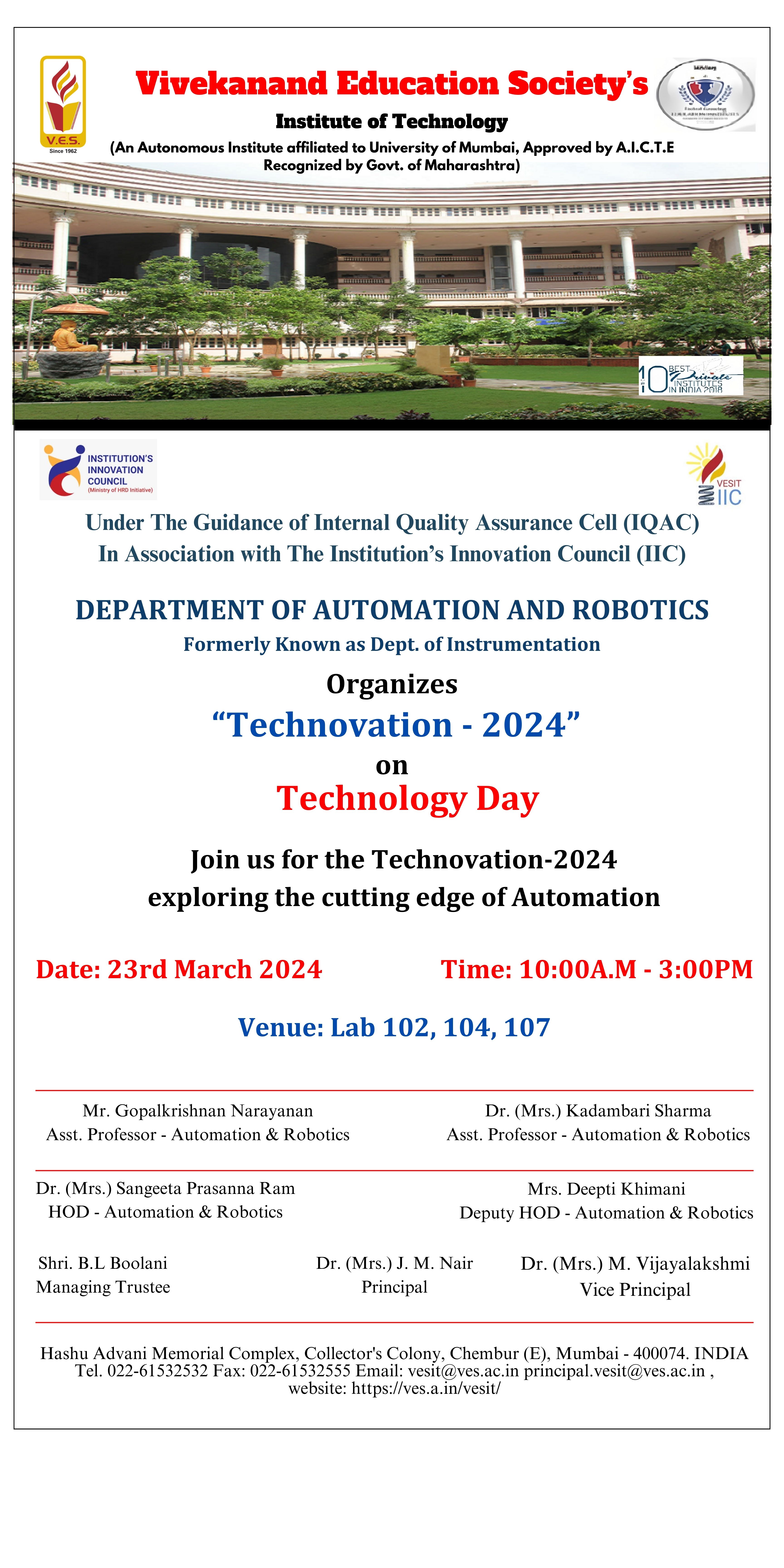 DEPARTMENT OF AUTOMATION AND ROBOTICS  Technovation - 2024